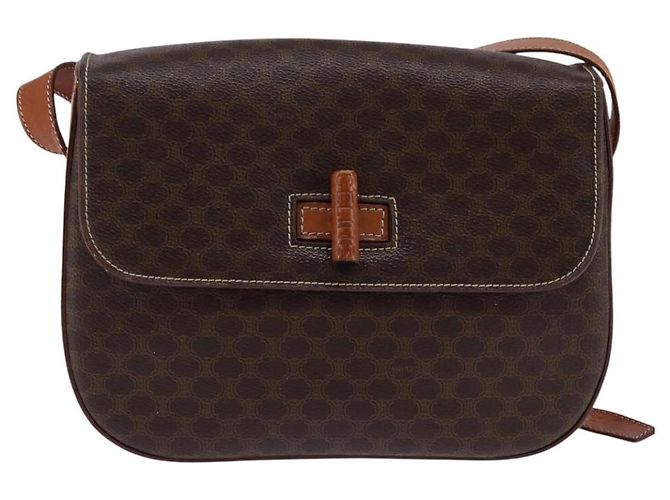 Céline Borsa a Spalla in Tela Macadam CELINE in Pelle PVC Marrone Oro Auth 145772 D'oro - vista 13