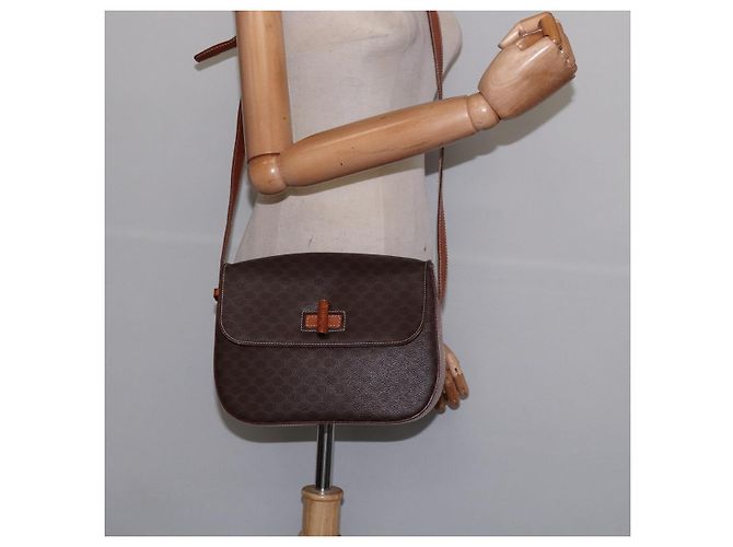 Céline Borsa a Spalla in Tela Macadam CELINE in Pelle PVC Marrone Oro Auth 145772 D'oro - vista 22
