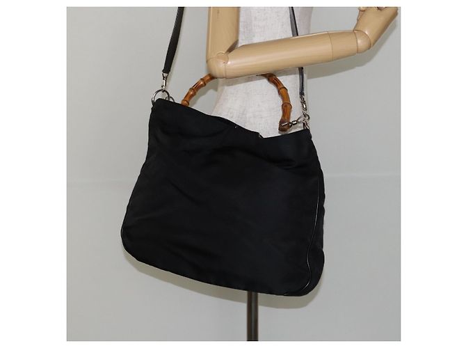 Borsa a mano in nylon Gucci Bamboo 2 in 1 Nero Argento 001 2404 1577 Auth gh771 - vista 22
