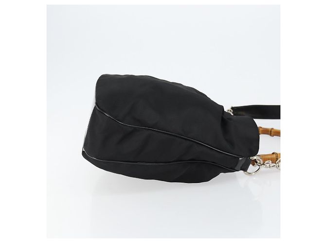 Borsa a mano in nylon Gucci Bamboo 2 in 1 Nero Argento 001 2404 1577 Auth gh771 - vista 4