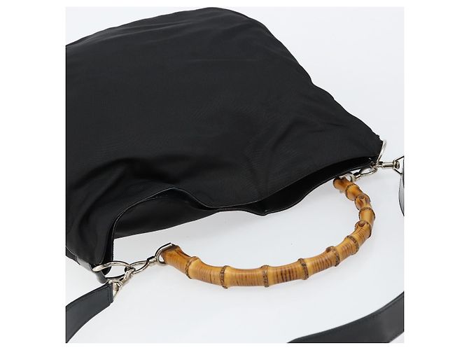 Borsa a mano in nylon Gucci Bamboo 2 in 1 Nero Argento 001 2404 1577 Auth gh771 - vista 6