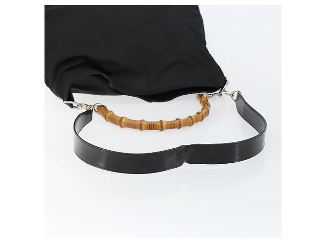 Borsa a mano in nylon Gucci Bamboo 2 in 1 Nero Argento 001 2404 1577 Auth gh771 - vista 9