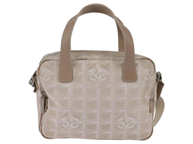 CHANEL Nuova Borsa da Viaggio in Nylon 2way Beige Argento CC Auth 145353 - vista 13