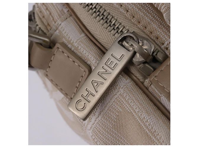 CHANEL Nuova Borsa da Viaggio in Nylon 2way Beige Argento CC Auth 145353 - vista 19