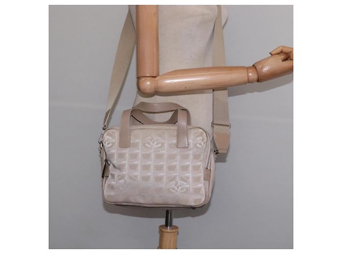 CHANEL Nuova Borsa da Viaggio in Nylon 2way Beige Argento CC Auth 145353 - vista 25