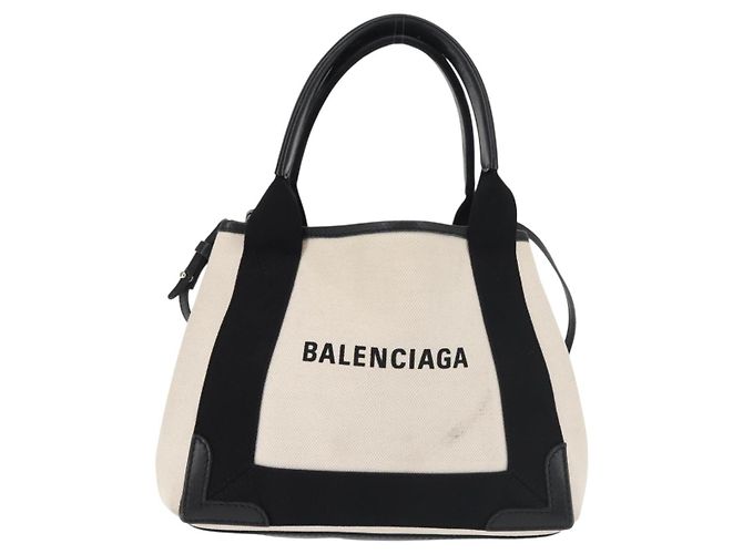 Borsa Cabas XS BALENCIAGA in tela e pelle blu navy, bianco, nero e argento 390346 Auth gh775 - vista 13
