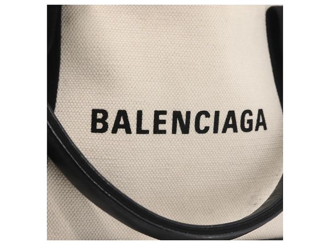 Borsa Cabas XS BALENCIAGA in tela e pelle blu navy, bianco, nero e argento 390346 Auth gh775 - vista 19