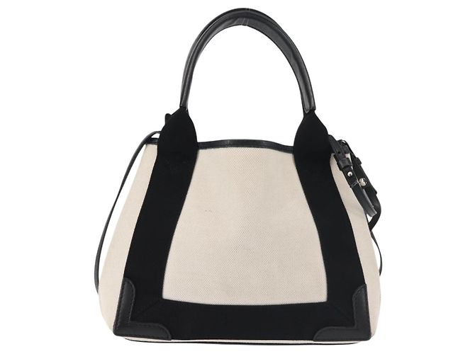 Borsa Cabas XS BALENCIAGA in tela e pelle blu navy, bianco, nero e argento 390346 Auth gh775 - vista 2