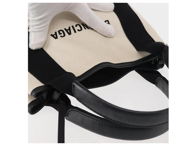 Borsa Cabas XS BALENCIAGA in tela e pelle blu navy, bianco, nero e argento 390346 Auth gh775 - vista 6