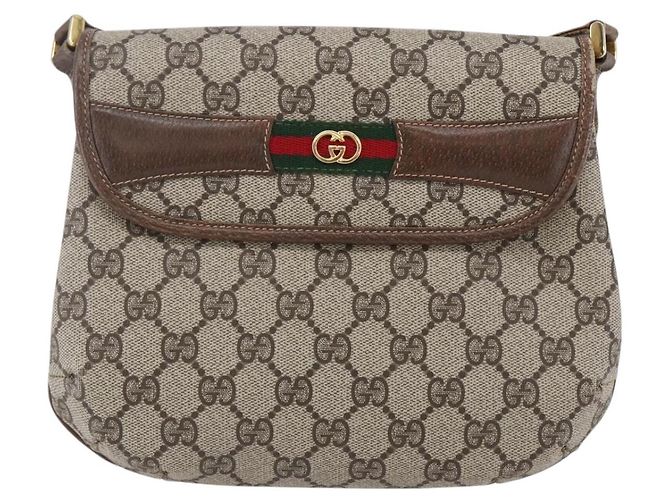 Borsa a spalla Gucci GG Canvas Web Sherry Line in pelle PVC beige e verde Auth BA6766 Rosso - vista 13