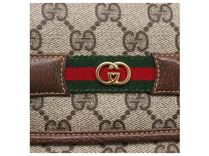 Borsa a spalla Gucci GG Canvas Web Sherry Line in pelle PVC beige e verde Auth BA6766 Rosso - vista 17
