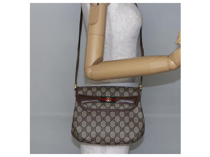 Borsa a spalla Gucci GG Canvas Web Sherry Line in pelle PVC beige e verde Auth BA6766 Rosso - vista 21