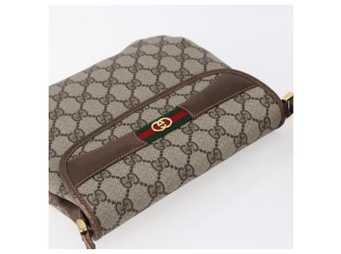 Borsa a spalla Gucci GG Canvas Web Sherry Line in pelle PVC beige e verde Auth BA6766 Rosso - vista 6