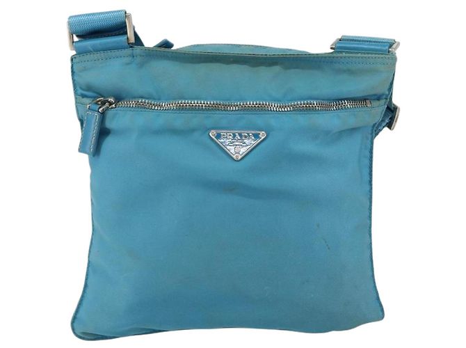 PRADA Schultertasche Nylon Hellblau Silber Authentisch 151024 - Ansicht 13