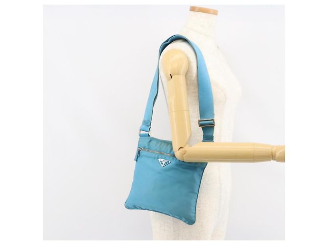 PRADA Schultertasche Nylon Hellblau Silber Authentisch 151024 - Ansicht 24