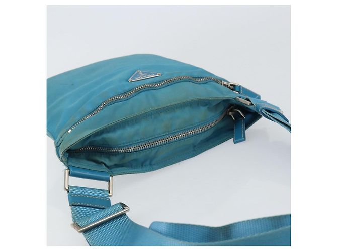 PRADA Schultertasche Nylon Hellblau Silber Authentisch 151024 - Ansicht 6