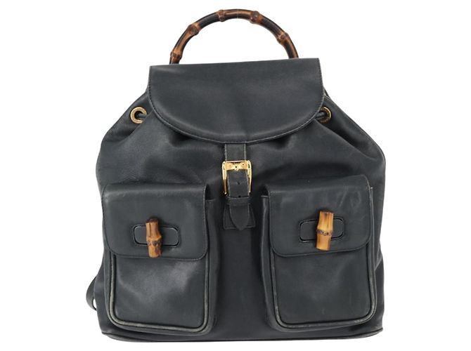 Zaino in pelle Gucci Bamboo blu navy oro 003 2058 0016 Auth 152368 - vista 13