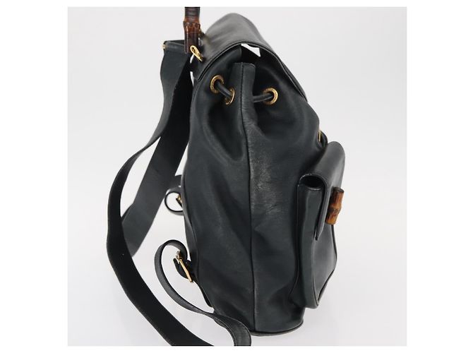 Zaino in pelle Gucci Bamboo blu navy oro 003 2058 0016 Auth 152368 - vista 4
