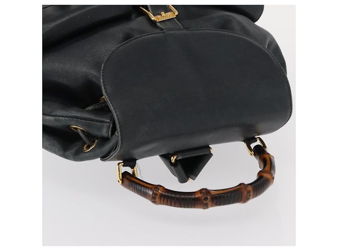 Zaino in pelle Gucci Bamboo blu navy oro 003 2058 0016 Auth 152368 - vista 6