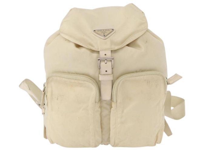 Sac à dos PRADA en nylon blanc argenté Auth 149779 - vue 13