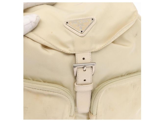 Sac à dos PRADA en nylon blanc argenté Auth 149779 - vue 19