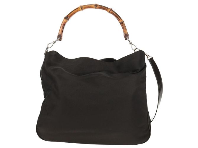 Borsa a mano in nylon Gucci Bamboo 2way marrone argento 001 1577 Auth ep11538 - vista 13