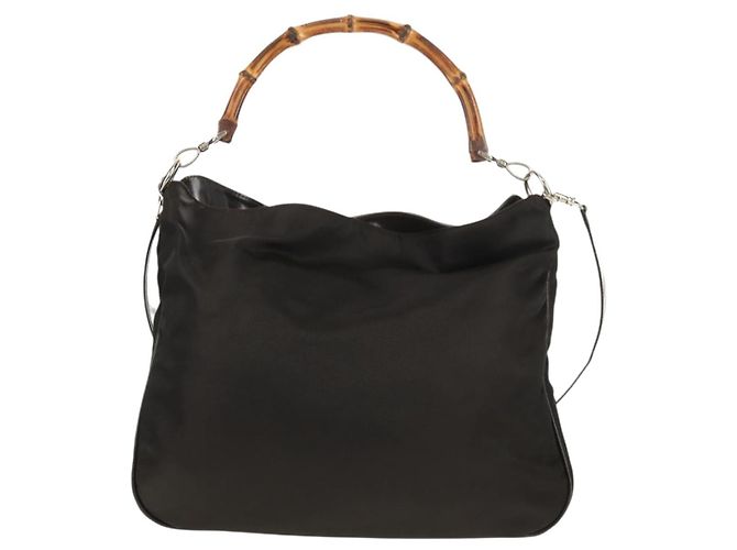 Borsa a mano in nylon Gucci Bamboo 2way marrone argento 001 1577 Auth ep11538 - vista 2