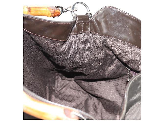 Borsa a mano in nylon Gucci Bamboo 2way marrone argento 001 1577 Auth ep11538 - vista 21
