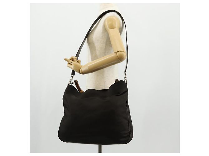 Borsa a mano in nylon Gucci Bamboo 2way marrone argento 001 1577 Auth ep11538 - vista 25