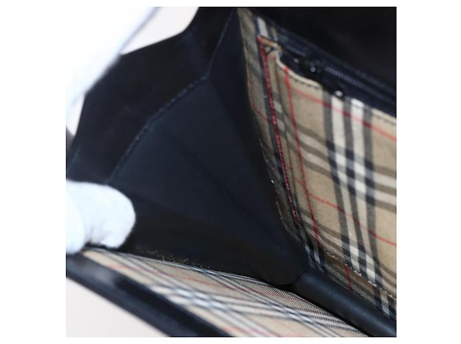 Autre Marque Borsa a spalla in pelle nera e oro Nova Check di Burberrys Auth bs30769 Nero D'oro - vista 20