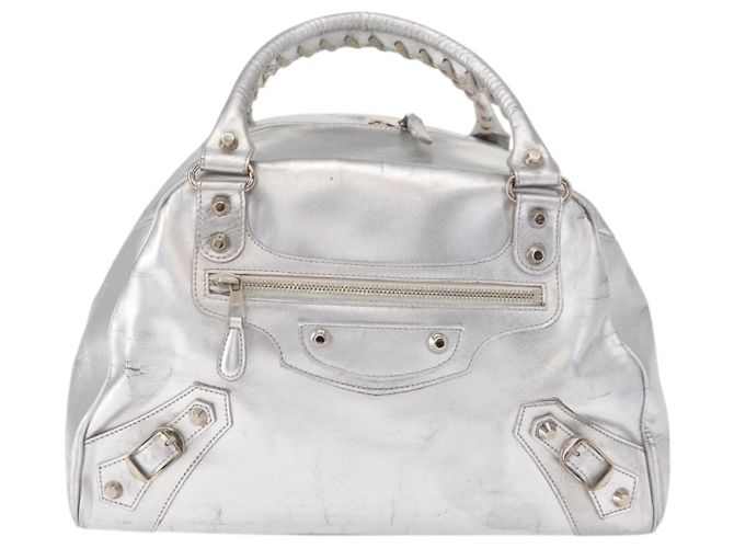 BALENCIAGA Borsa a Mano Grease in Pelle Argento 203249 Auth bs30812 - vista 13