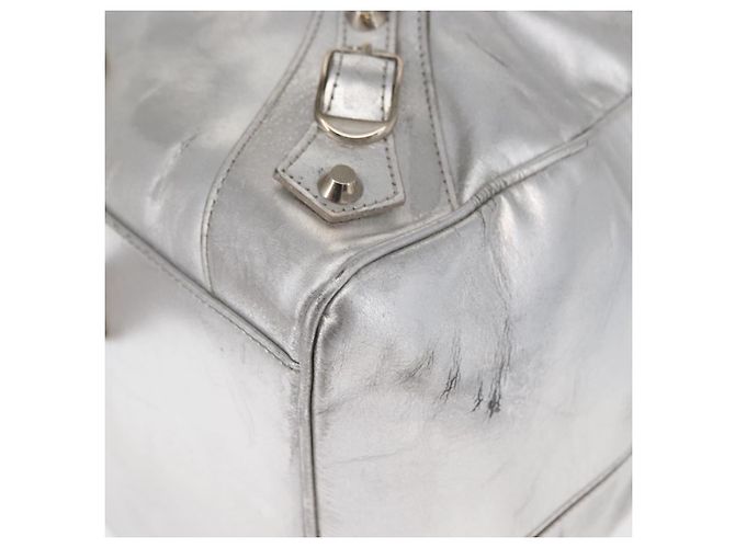 BALENCIAGA Borsa a Mano Grease in Pelle Argento 203249 Auth bs30812 - vista 14