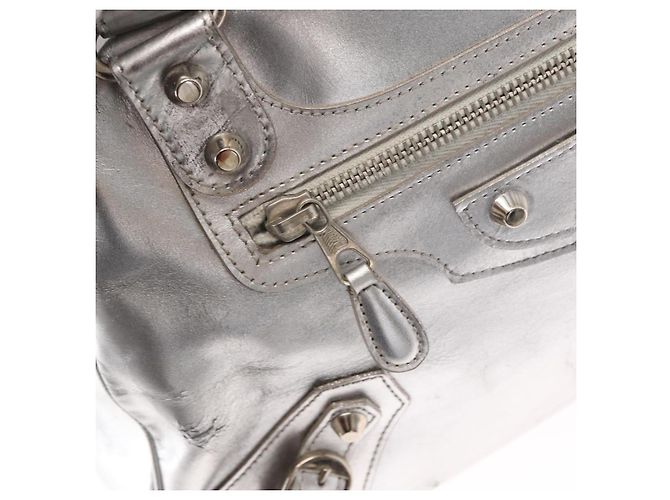 BALENCIAGA Borsa a Mano Grease in Pelle Argento 203249 Auth bs30812 - vista 18