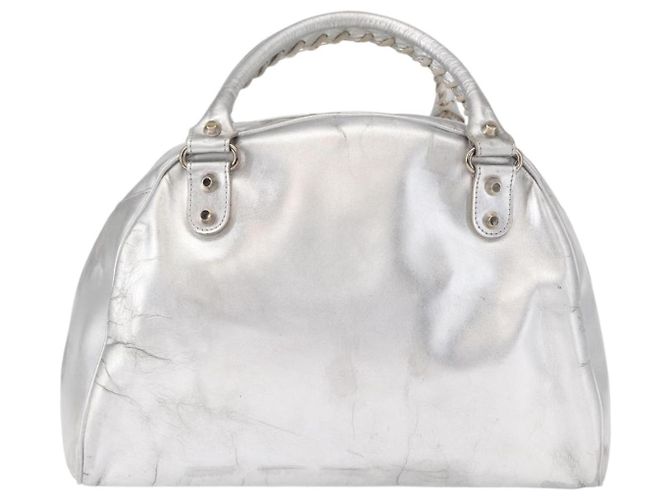 BALENCIAGA Borsa a Mano Grease in Pelle Argento 203249 Auth bs30812 - vista 2