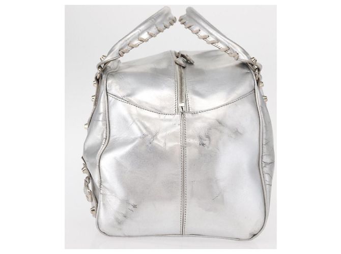BALENCIAGA Borsa a Mano Grease in Pelle Argento 203249 Auth bs30812 - vista 4