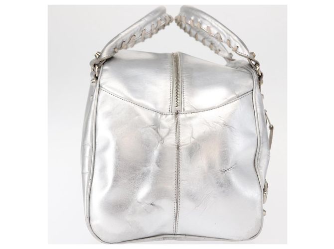 BALENCIAGA Borsa a Mano Grease in Pelle Argento 203249 Auth bs30812 - vista 5