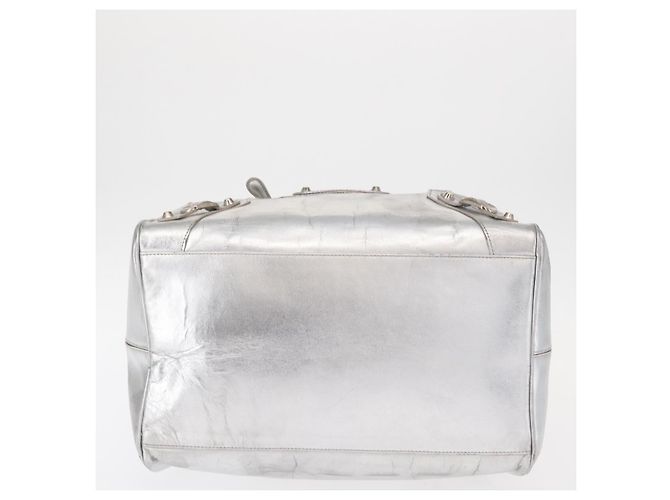 BALENCIAGA Borsa a Mano Grease in Pelle Argento 203249 Auth bs30812 - vista 6