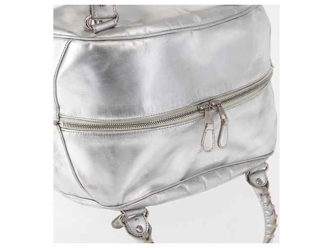BALENCIAGA Borsa a Mano Grease in Pelle Argento 203249 Auth bs30812 - vista 7