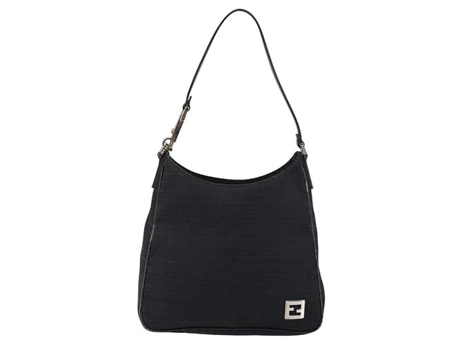 Borsa a Spalla in Tela Zucchino FENDI Nera Argento Auth 149754 Nero - vista 13