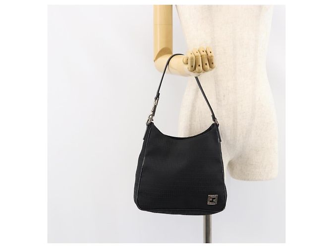 Borsa a Spalla in Tela Zucchino FENDI Nera Argento Auth 149754 Nero - vista 22