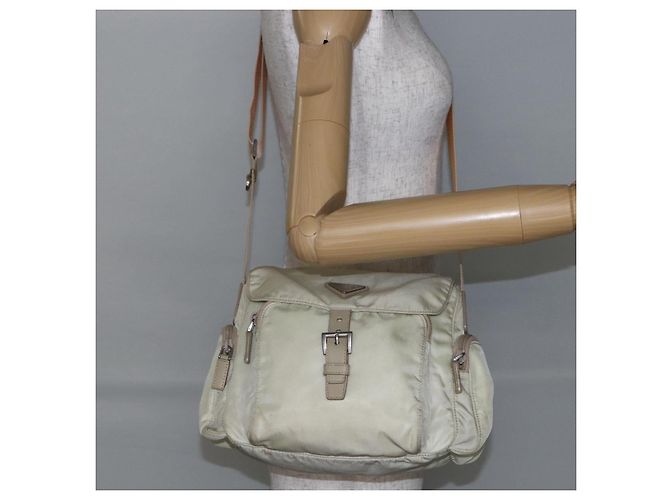 PRADA Shoulder Bag Nylon Beige Auth ki5997 - view 27