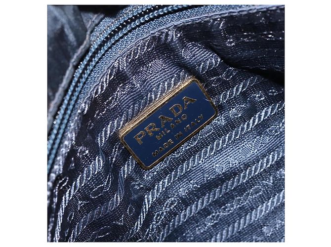 Borsa a mano PRADA in nylon blu navy e oro Auth bs29879 D'oro - vista 18