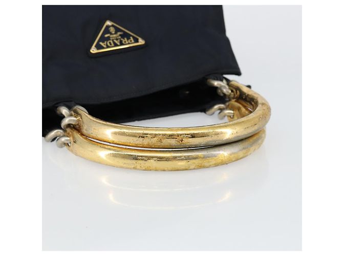 Borsa a mano PRADA in nylon blu navy e oro Auth bs29879 D'oro - vista 7