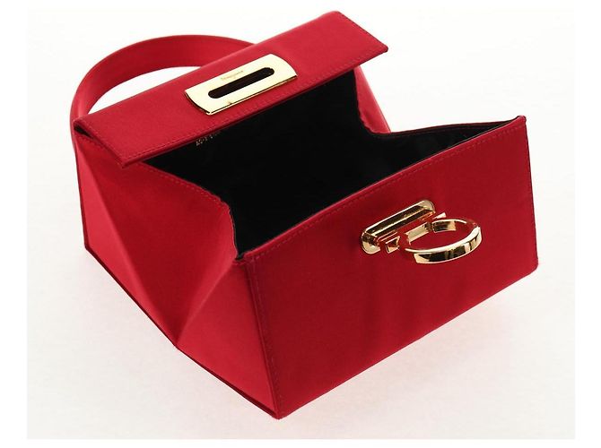 Borsa a mano Gancini in raso rosso e oro Auth 145507V di Salvatore Ferragamo D'oro - vista 10