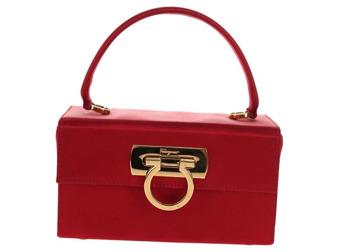 Borsa a mano Gancini in raso rosso e oro Auth 145507V di Salvatore Ferragamo D'oro - vista 13