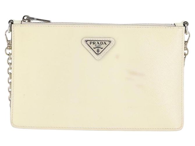 Saffiano Borsa a spalla PRADA in pelle Safiano bianca argento Auth bs29803 Bianco - vista 13