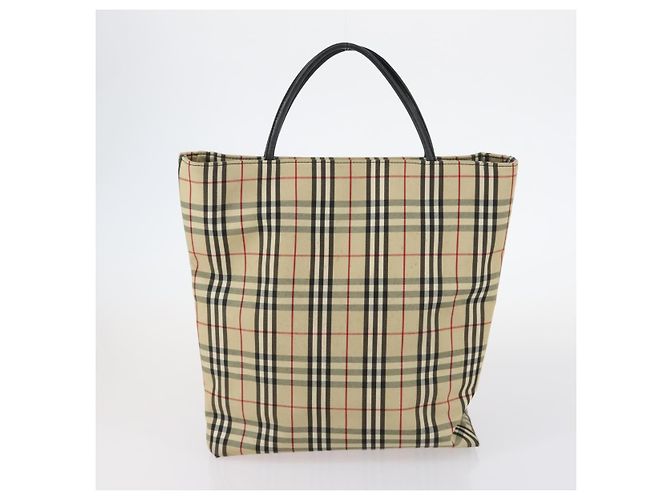 Borsa Tote in Tela e Pelle Nova Check BURBERRY 2 pezzi Nero Beige Auth 143395 - vista 2