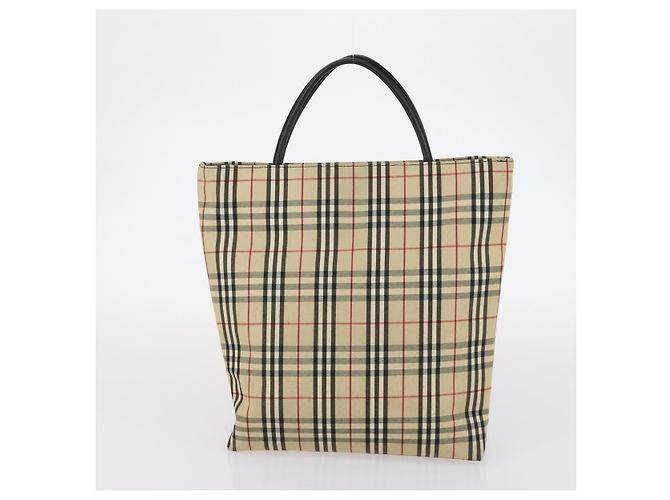 Borsa Tote in Tela e Pelle Nova Check BURBERRY 2 pezzi Nero Beige Auth 143395 - vista 3