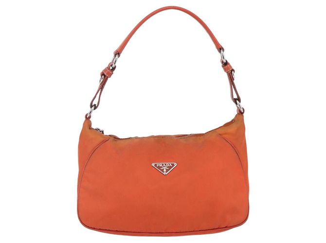 Borsa a Spalla PRADA Nylon Arancione Auth 146486 - vista 13