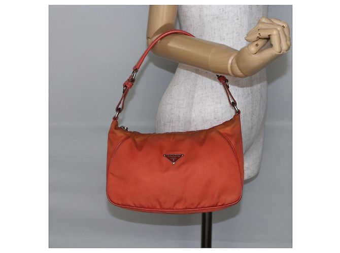 Borsa a Spalla PRADA Nylon Arancione Auth 146486 - vista 23